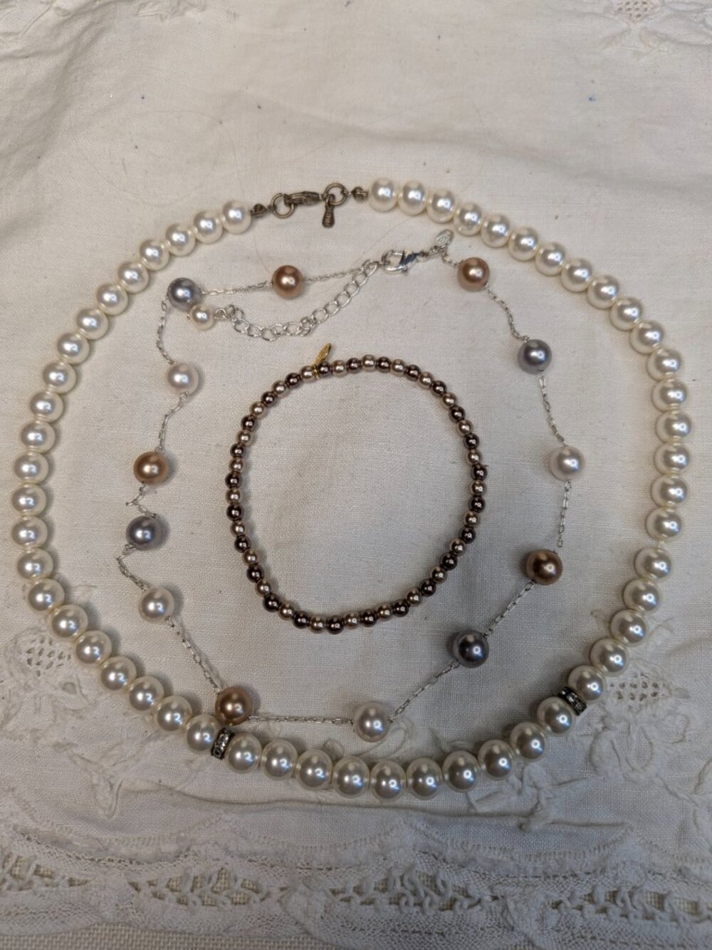 Lot of 2 RMN Faux Pearl Necklaces + 1 Bracelet